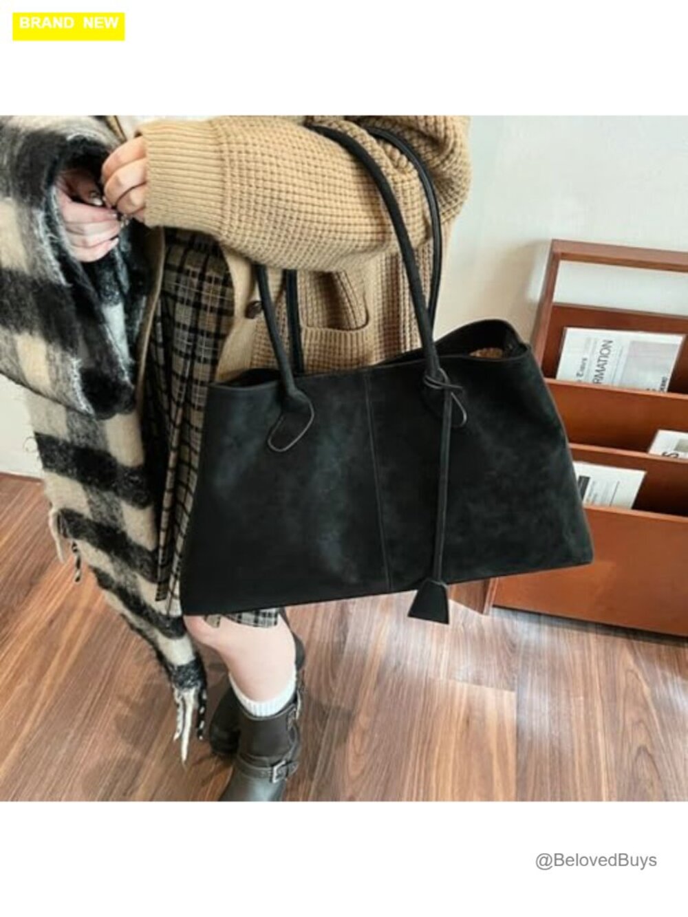 Suede Hobo Tote Bag Crossbody Shoulder Handbag Slouchy Retro Purse - Picture 2 of 7